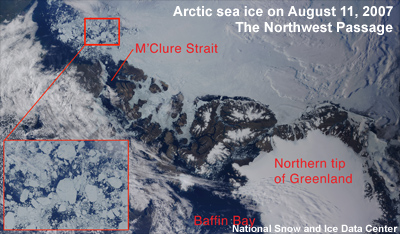 Satellite image of the Northwest Passage 2007