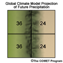 Example global climate model grid showing areal geography with projected precipitation overlaid