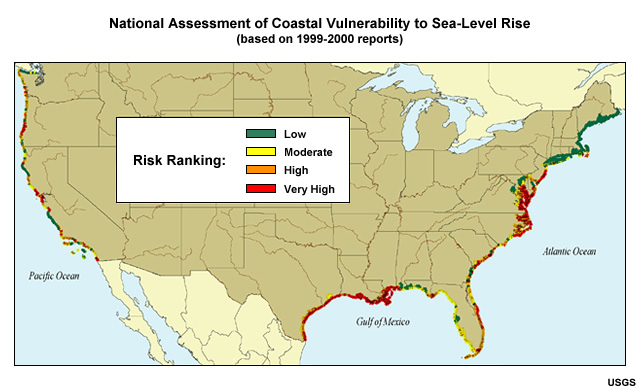 Map of coastal vulnerability to sea-level rise
