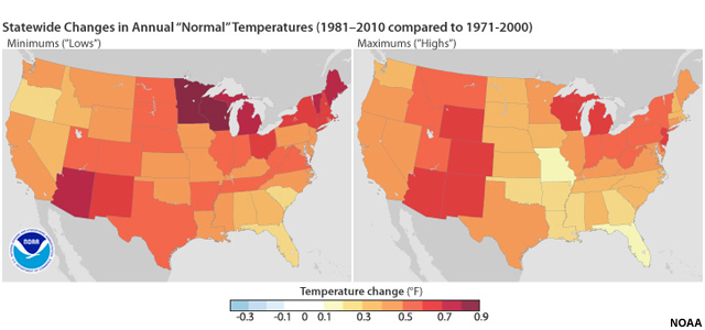 Comparison of the statewide 1981-2010 Normals to the 1971-2000 Normals