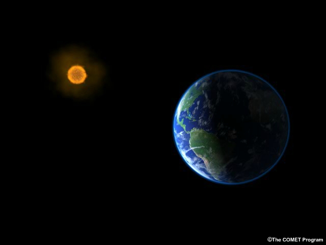 Earth and sun with radiation