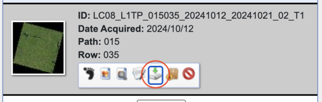screenshot showing the download button on EarthExplorer