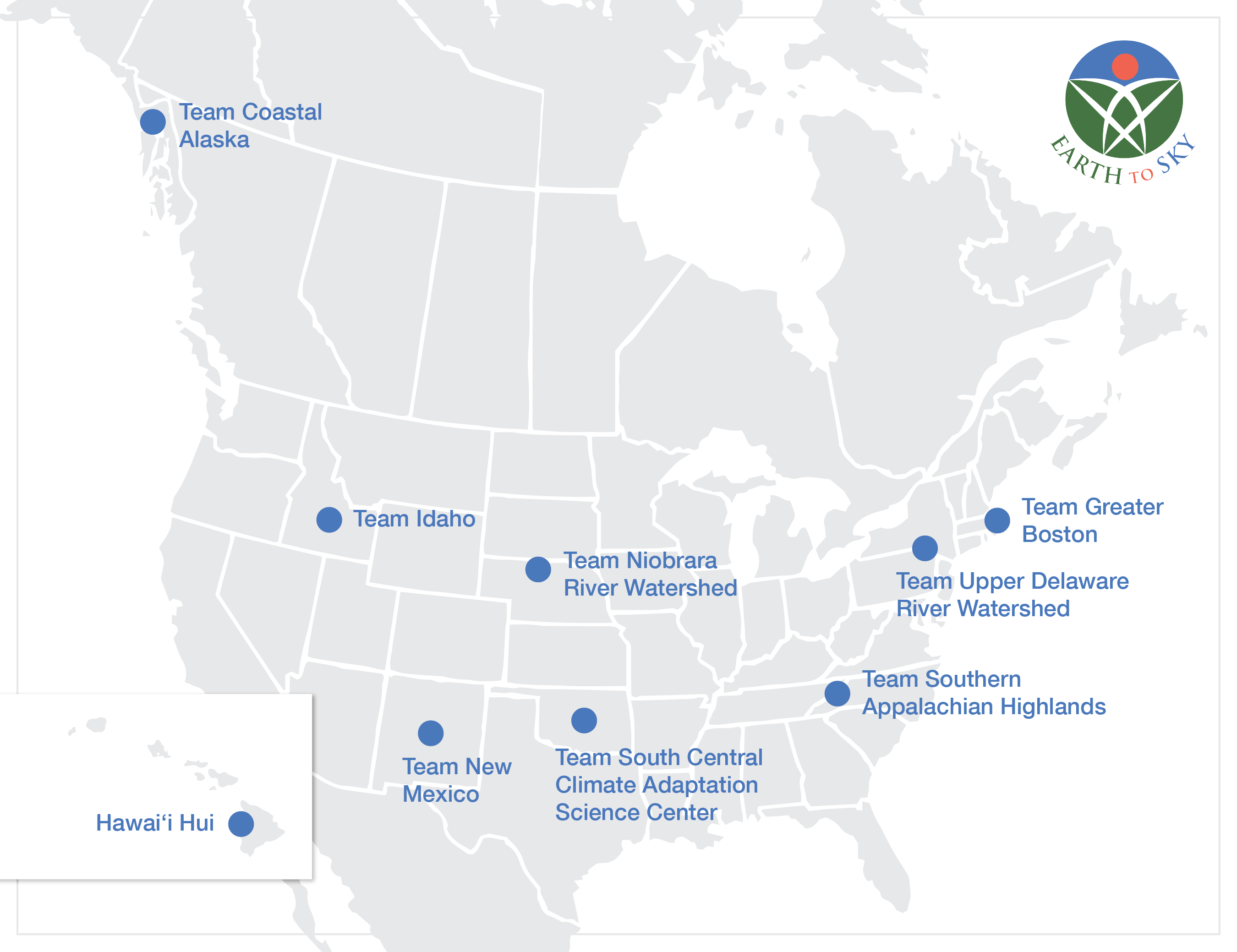 Map of North America showing the locations of the existing and new regional teams